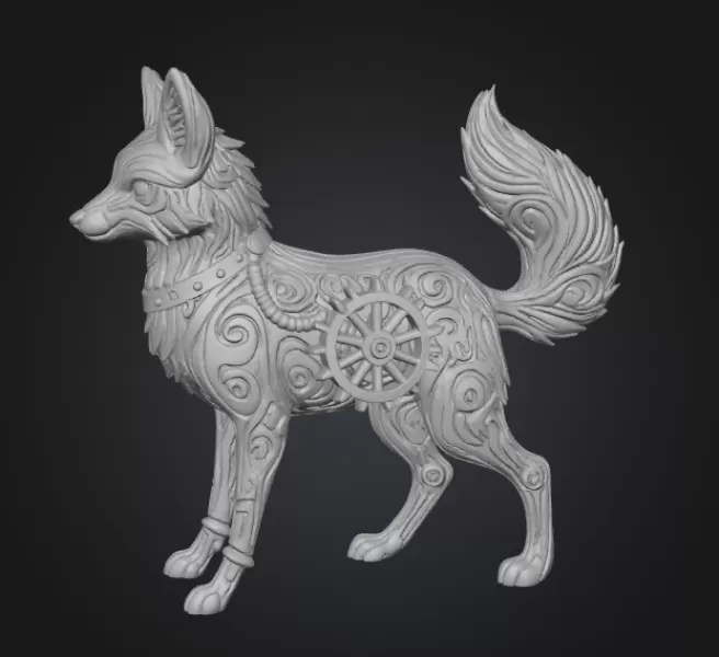 Steampunk Fox Figurine – Highly Detailed 3D Model - Model preview 2