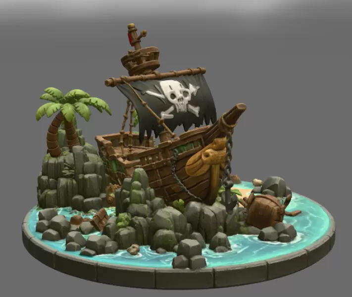Pirate Treasure Island Shipwreck STL File for 3D Print - Model preview 11