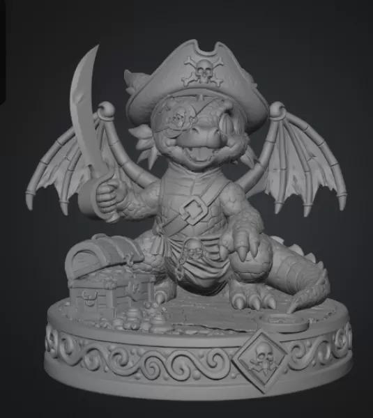 Cute Treasure Hunter Dragon STL File for 3D Printing - Model preview 12