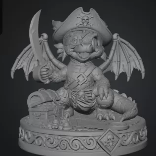Cute Treasure Hunter Dragon STL File for 3D Printing