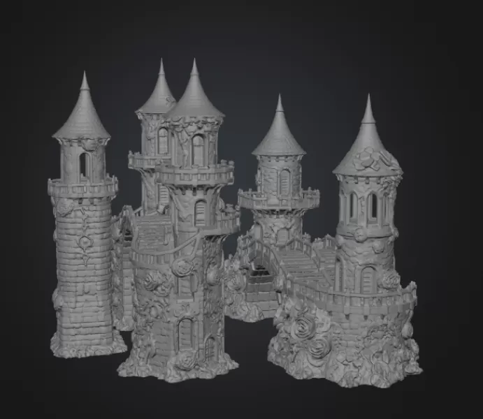 Enchanted Rose Castle Bridge Cottage STL File for 3D Printing - Model preview 11