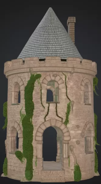 Runder turm mit spitzdach und schornstein - Model preview 1