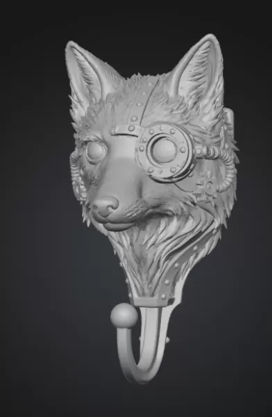 🦊 Steampunk Fox Wall Hook – STL File for 3D Printing - Model preview 2