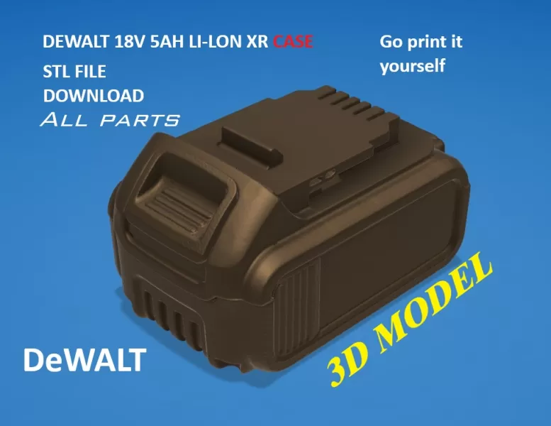 DeWALT 18V 5Ah Battery 3D Scan STL for 3d print - Model preview 1