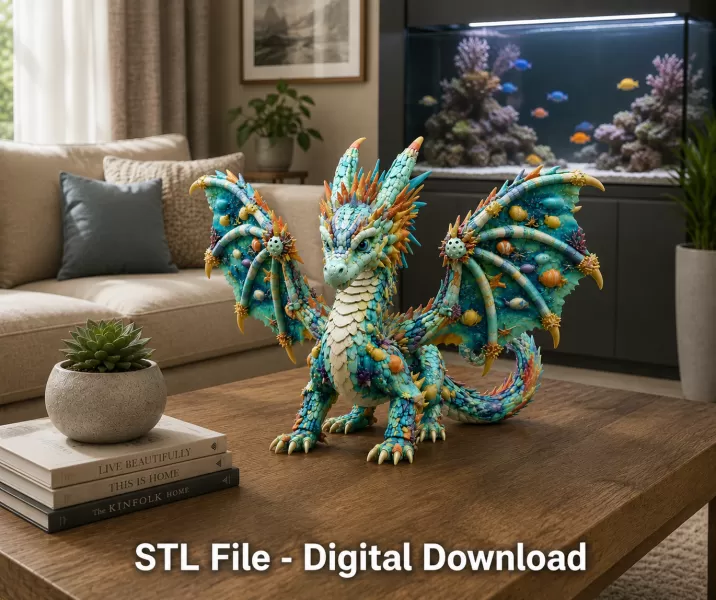 Ocean Bloom Dragon STL File for 3D Print - Model preview 3