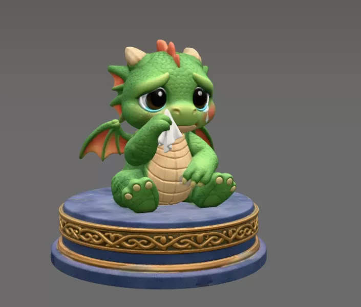 Cute Crying Baby Dragon STL File for 3D Printing - Model preview 6