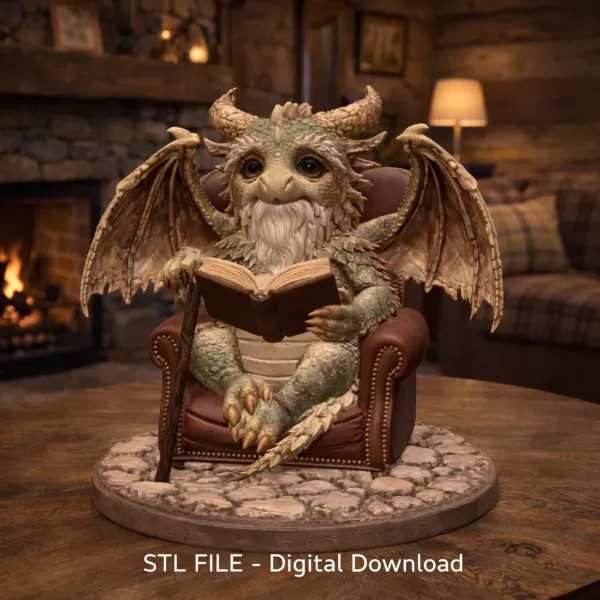 Wise Scholar Dragon STL File 3D Print - Model preview 10