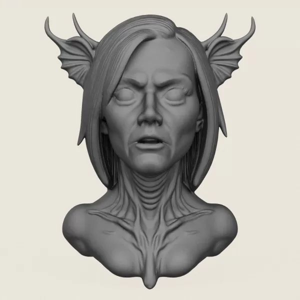 Woman Horror Face Bust Print Ready 3D Model - Model preview 1