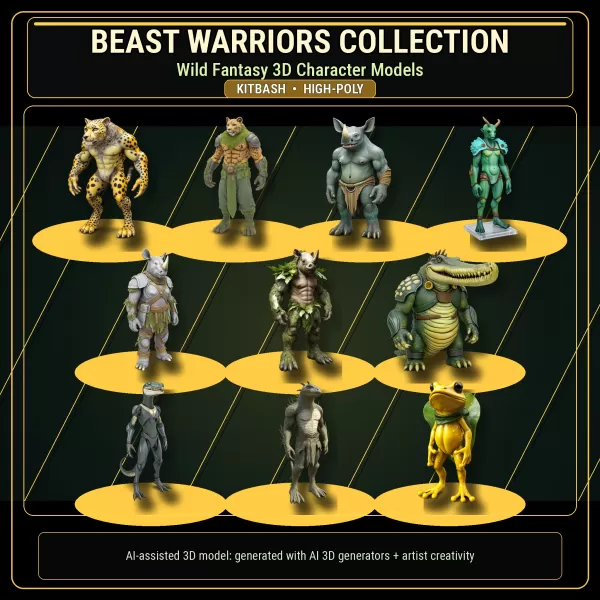 Beast Warriors Pack – Fantasy Creature 3D Models Kitbash - Model preview 1
