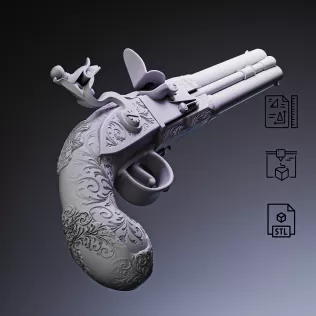 Double Barrel Flintlock Pistol #RoZ - Model thumbnail 7