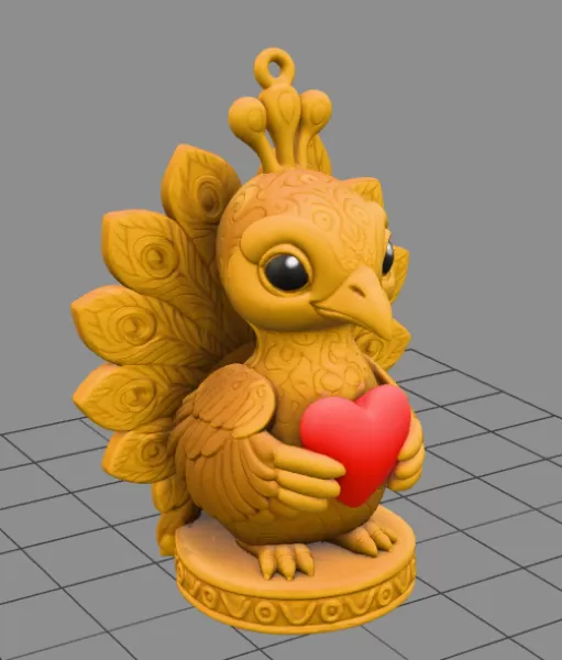 Peacock Heart Charm - STL file - Model preview 4