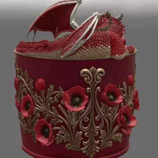 Crimson Poppy Dragon Planter STL File for 3D Print - Model thumbnail 7