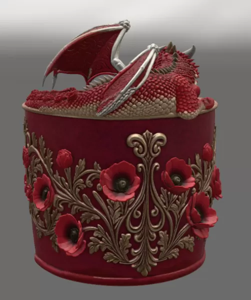 Crimson Poppy Dragon Planter STL File for 3D Print - Model preview 7