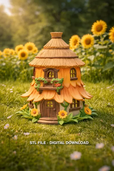 Fantasy Straw Cottage – STL File 3D Printable Fairy House - Model preview 1