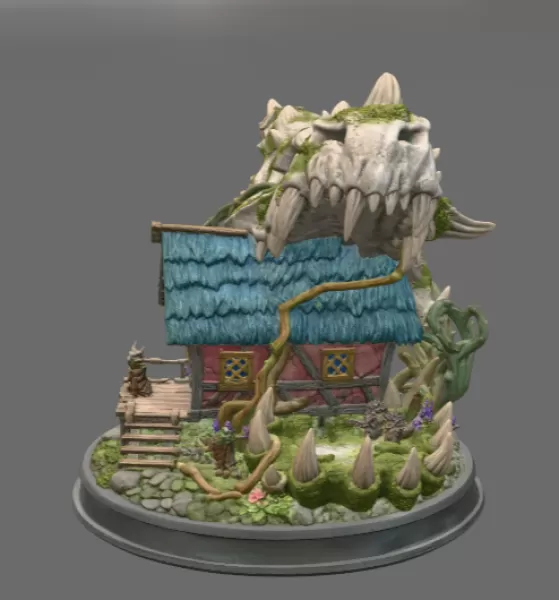 Dragon Skull Cottage STL File for 3D Print - Model preview 4