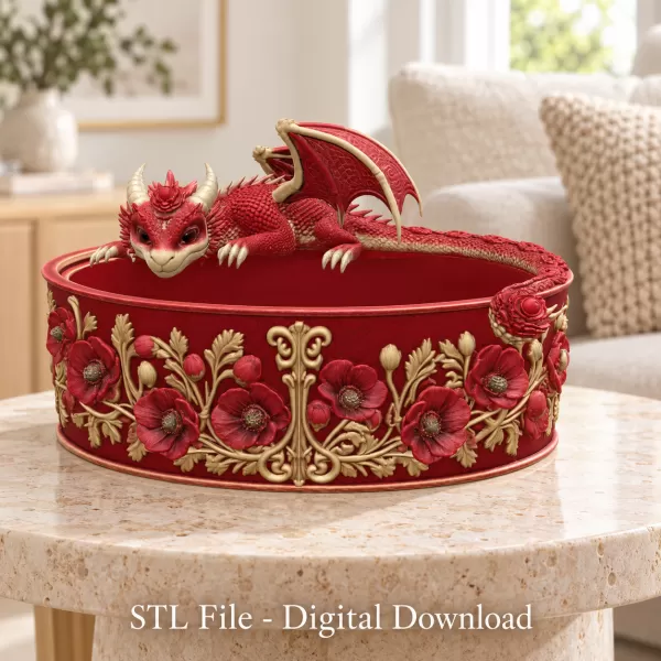 Crimson Poppy Dragon Planter STL File for 3D Print - Model preview 4