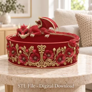 Crimson Poppy Dragon Planter STL File for 3D Print - Model thumbnail 4