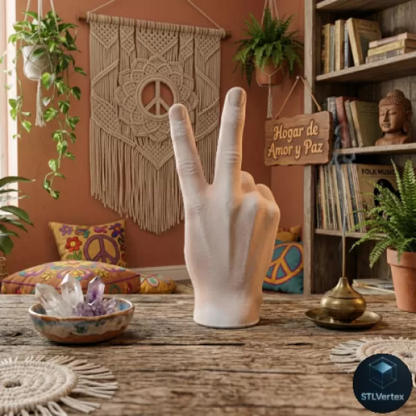 Realistic Peace Sign Hand Candle 3D Printable Model - Model preview 1