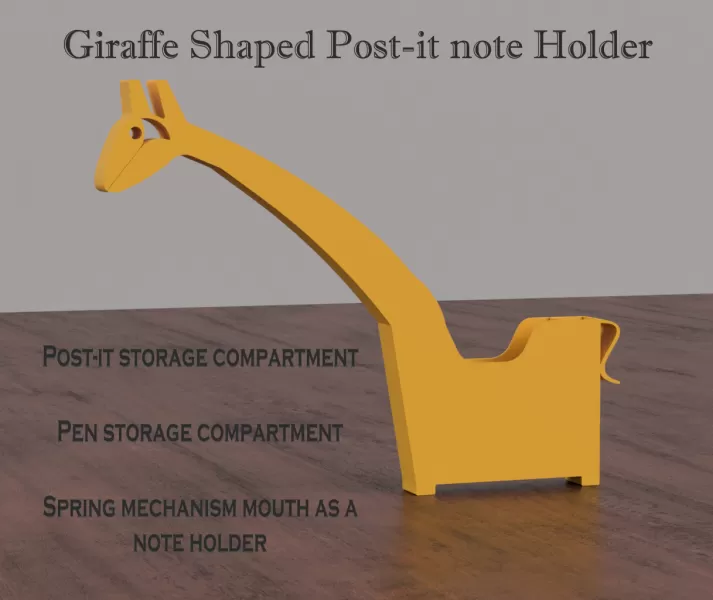 Giraffe-shaped post-it storage with spring mouth holder - Model preview 3