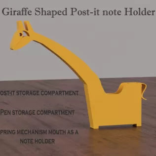 Giraffe-shaped post-it storage with spring mouth holder