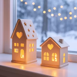 Christmas House Candle Holder Set | 2 pcs Cozy Village Decor