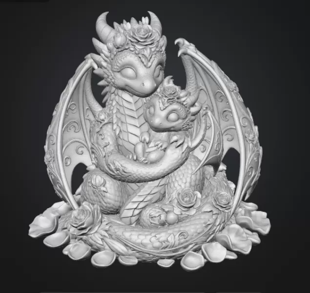 Rose Dragon Mother and Baby STL File for 3D Print - Model preview 13