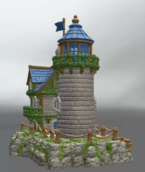 Coastal Lighthouse Cottage STL File for 3D Print - Model preview 11