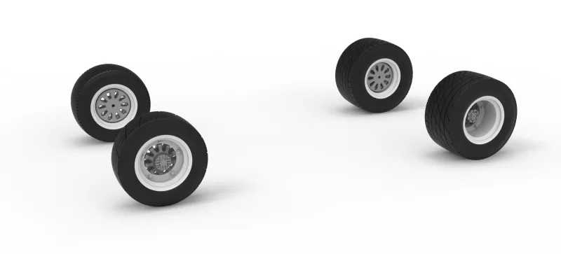 Wheel Set of Vintage Dirt Modified stock car Scale 1:25 - Model preview 1