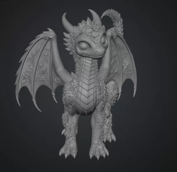 Azure Blossom Dragon STL File for 3D Print - Model preview 15