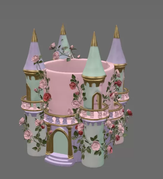 Rose Princess Castle Planter STL File for 3D Print - Model preview 6