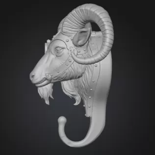 Steampunk Ram Head Wall Hook – 3D Printable STL - Model thumbnail 3