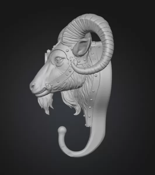 Steampunk Ram Head Wall Hook – 3D Printable STL - Model preview 3