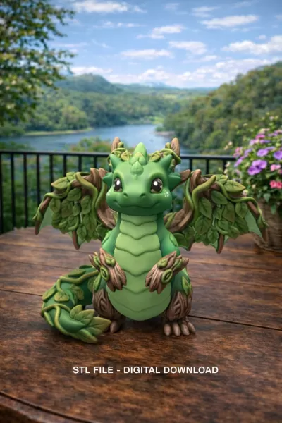 Wood Dragon – STL File 3D Printable Fantasy Dragon Figurine - Model preview 1