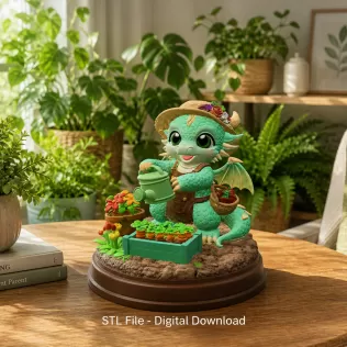 Cute Farmer Dragon Figurine STL File for 3D Printing - Model thumbnail 2