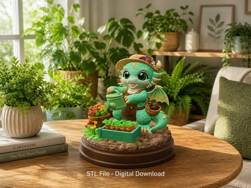 Cute Farmer Dragon Figurine STL File for 3D Printing - Model preview 2