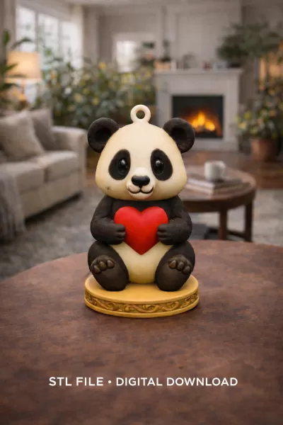Panda with Heart — Cute Panda Figurine / Pendant / Keychain - Model preview 7