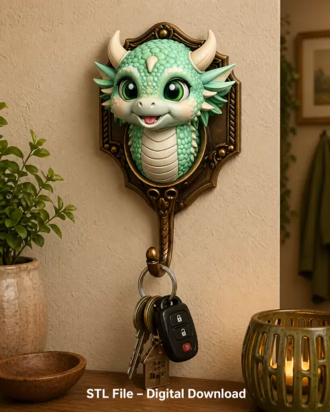 Cute Dragon Wall Hook STL File for 3D Print - Model preview 1
