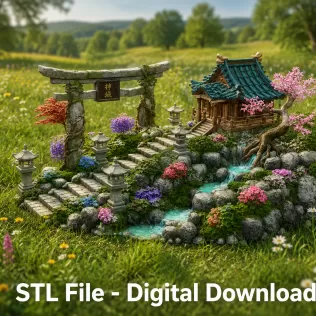 🏯 Japanese Sakura Shrine Garden STL File for 3D Print - Model thumbnail 3