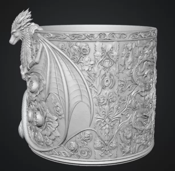 Red Floral Dragon Flower Pot STL File for 3D Print - Model preview 13