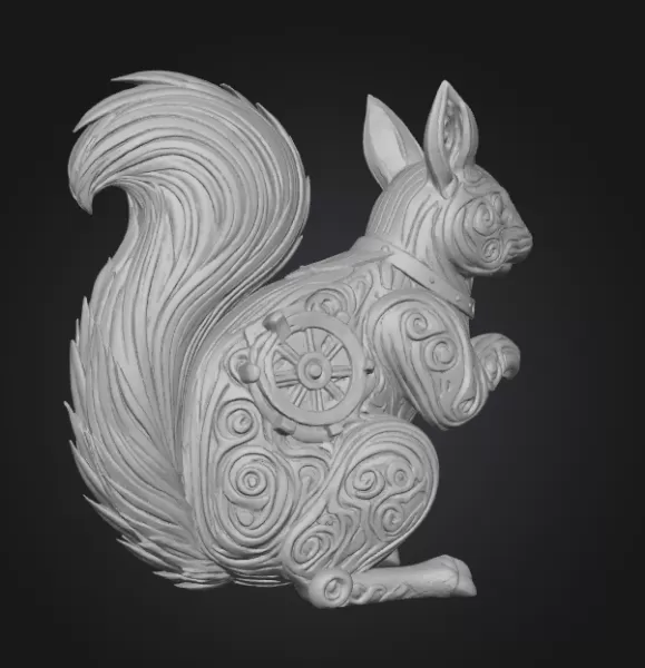 Steampunk Squirrel – Ornamental Mechanical Creature (STL) - Model preview 4