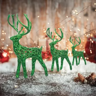 3 pcs. Miniature Modern Deer Family, Voronoi Diagram Christmas - Model thumbnail 3
