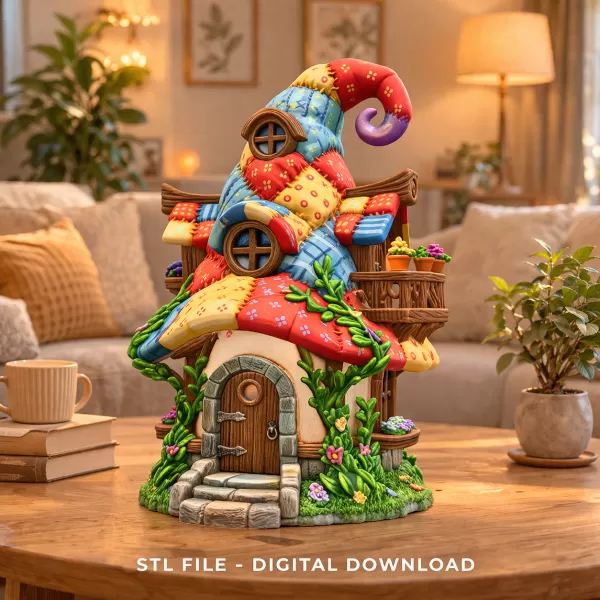 Patchwork Wizard Cottage STL File 3D Print - Model preview 1
