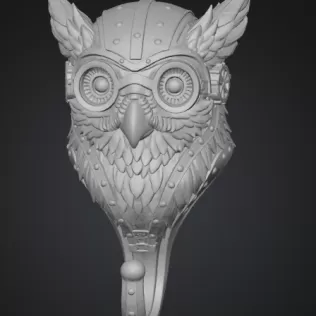 Highly detailed steampunk owl wall hook - Model thumbnail 2