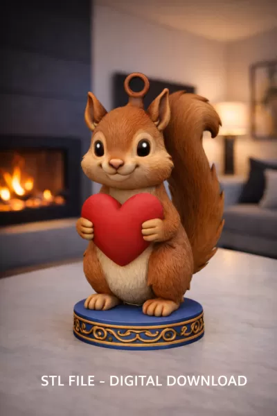 Adorable Squirrel with Heart – Cute 3D Printable Animal Figurine - Model preview 2