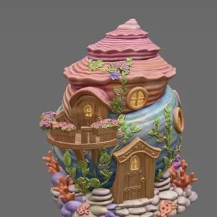 Seashell Cottage STL File 3D Printable Ocean Fantasy House - Model thumbnail 6