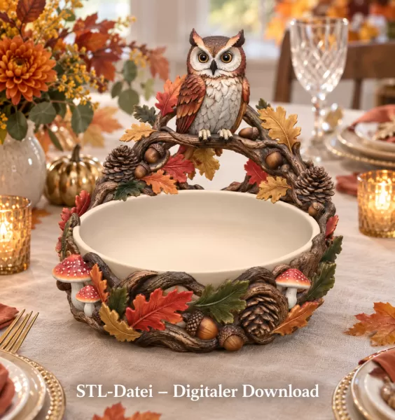 Autumn Owl Bowl Organizer STL File for 3D Print - Model preview 5