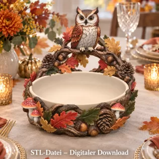 Autumn Owl Bowl Organizer STL File for 3D Print - Model thumbnail 5