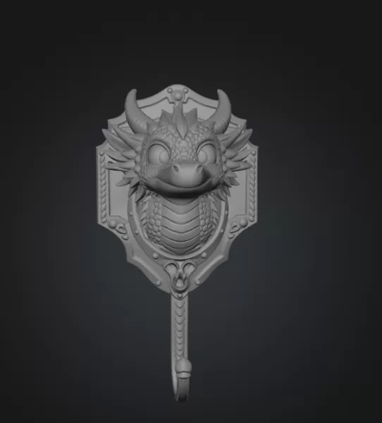 Cute Dragon Wall Hook STL File Digital Download - Model preview 8