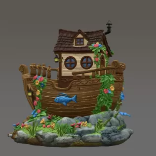 Enchanted Ship Cottage STL File 3D Print - Model thumbnail 4