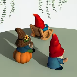 Garden Gnome Figures, 3 pcs. Spring Gnomes, Rocking Chair - Model thumbnail 7
